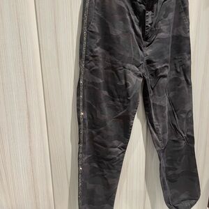 Sundry Black Camouflage with Rhinestone Piping Straight Leg Pants